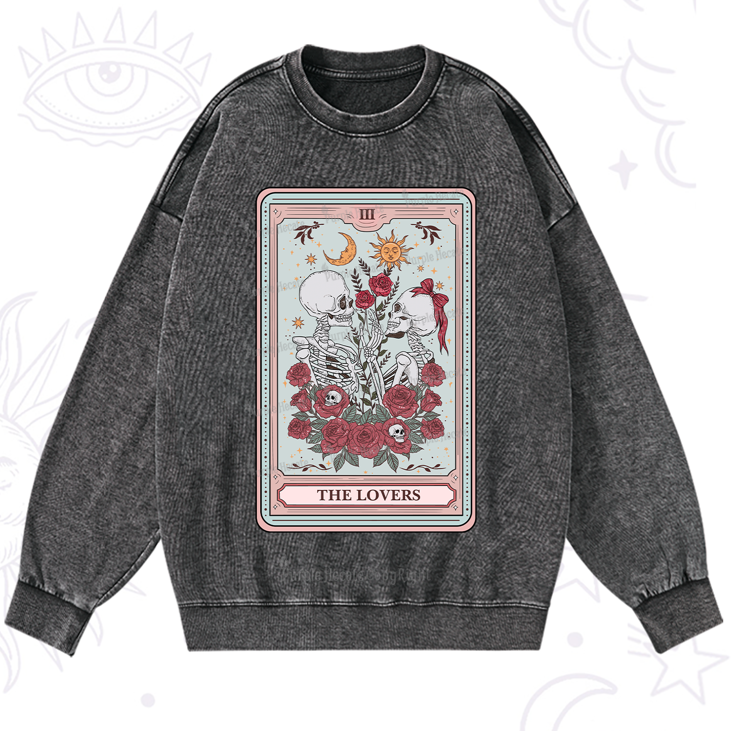 Purplehecate The Lovers Skeleton Tarot Washed Sweatshirt
