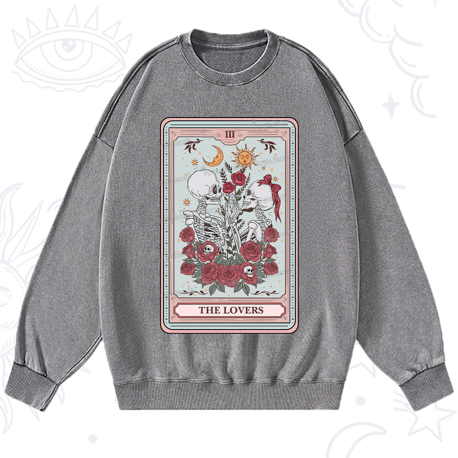 Purplehecate The Lovers Skeleton Tarot Washed Sweatshirt