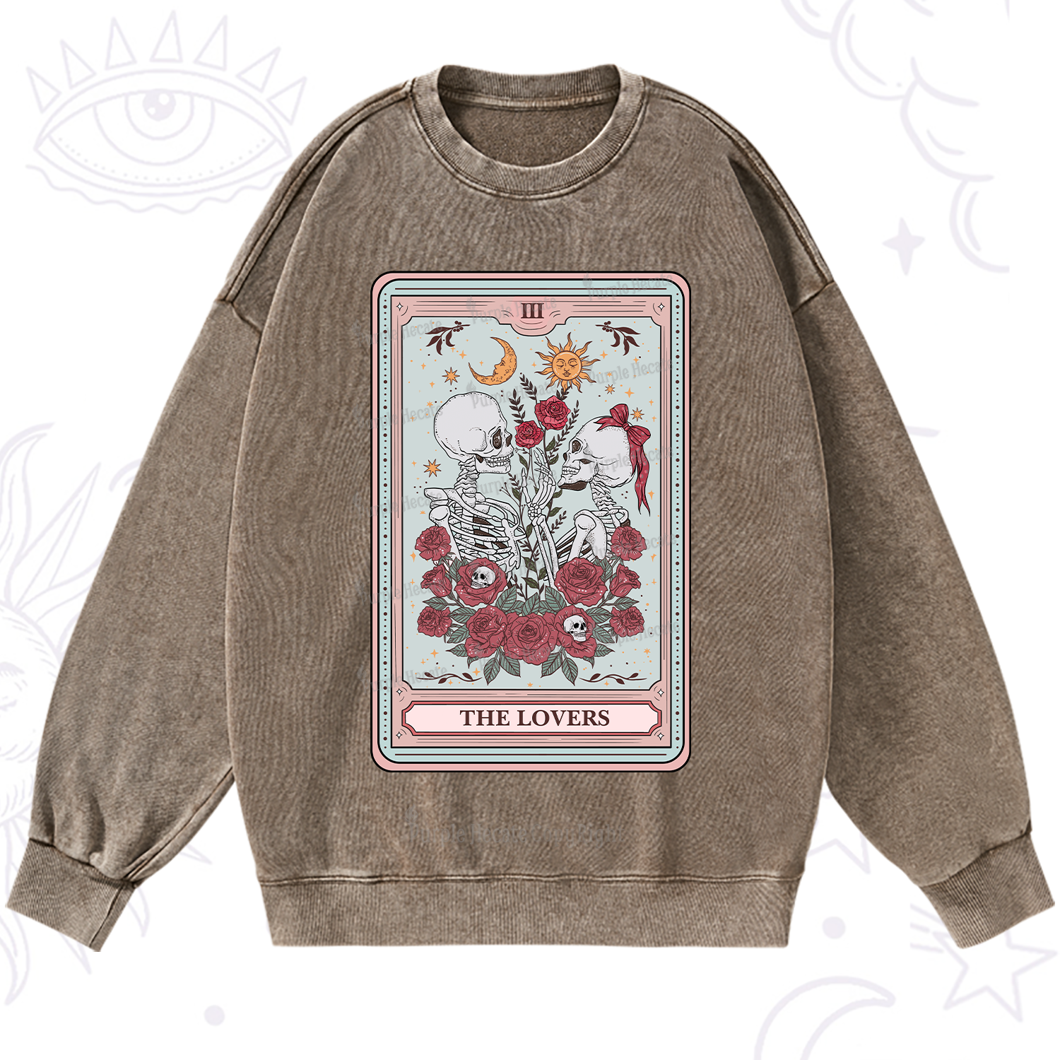 Purplehecate The Lovers Skeleton Tarot Washed Sweatshirt