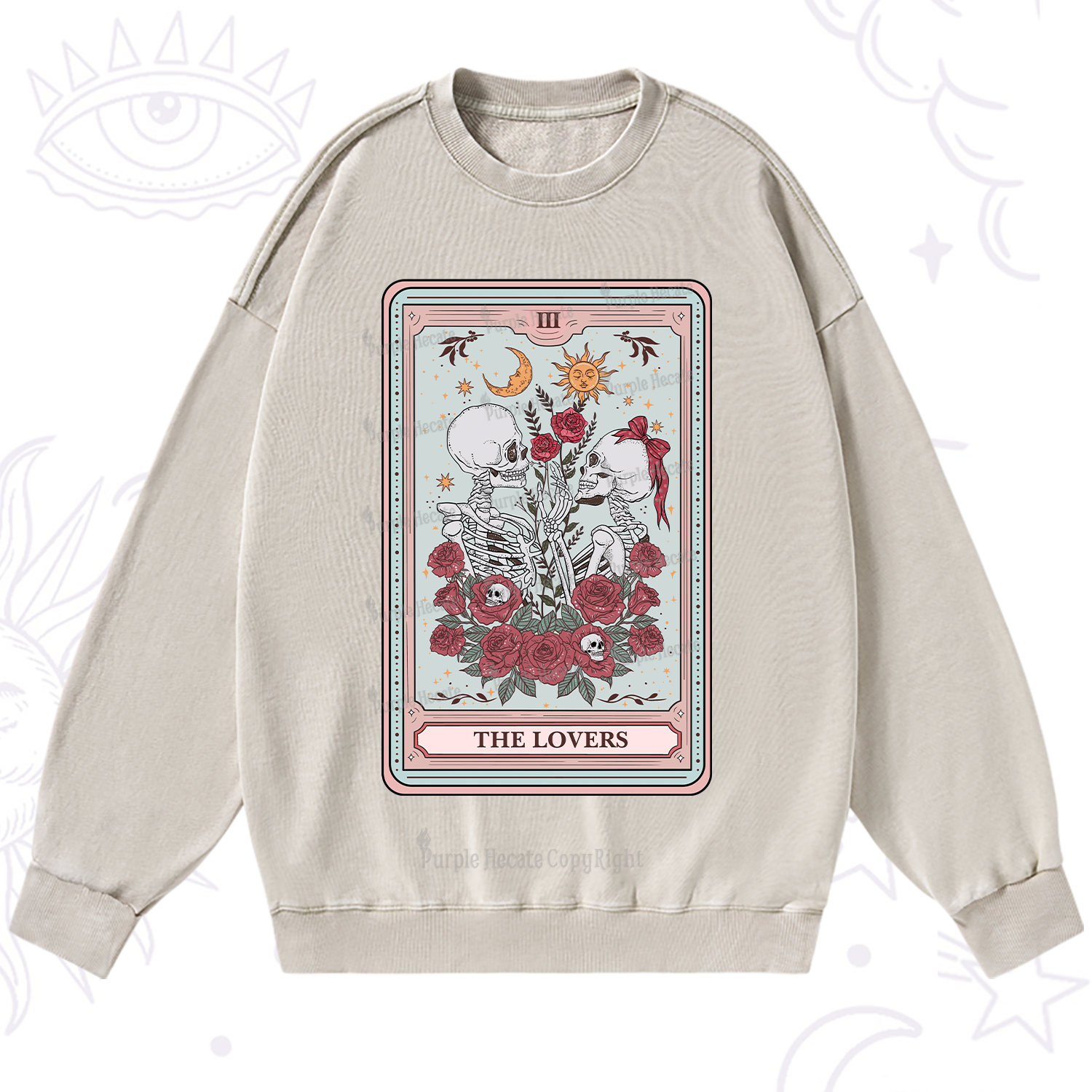 Purplehecate The Lovers Skeleton Tarot Washed Sweatshirt