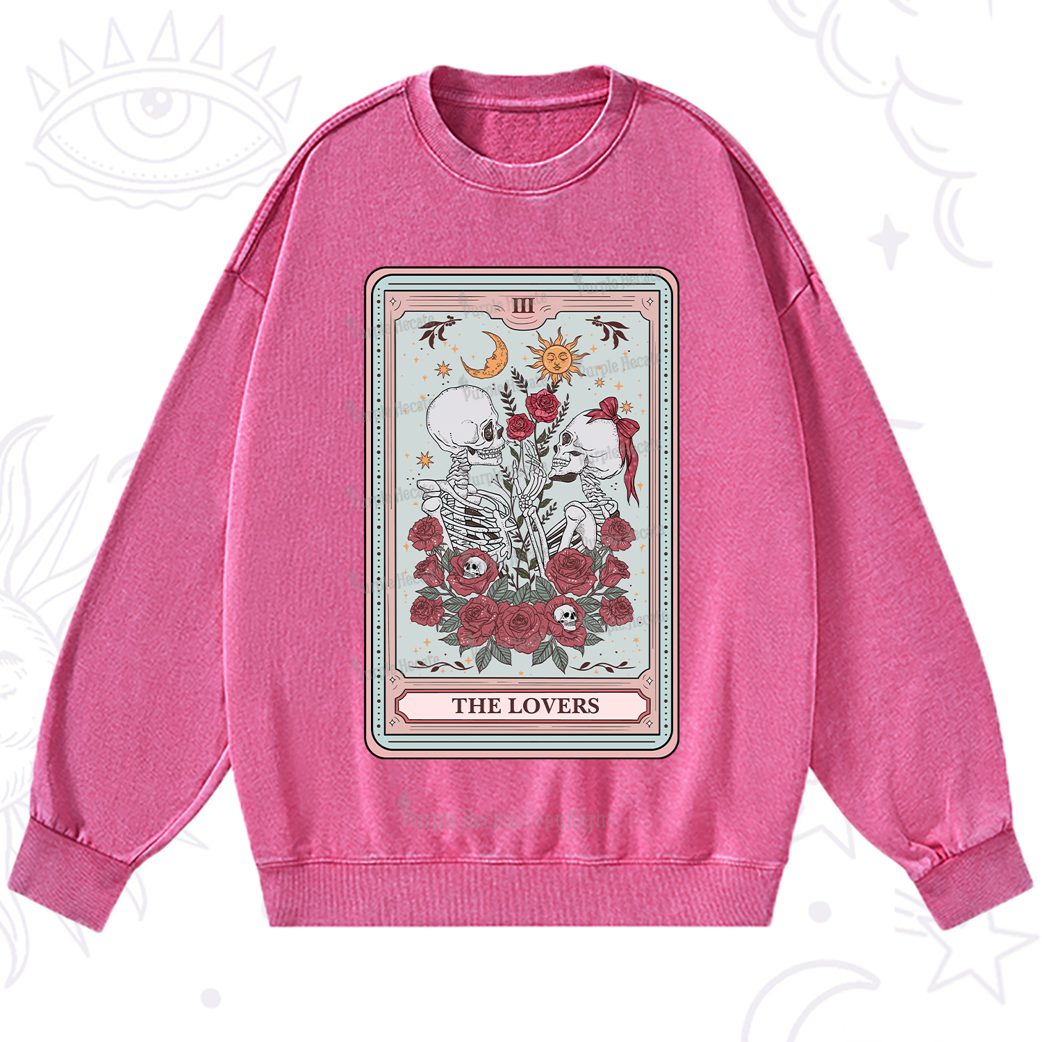 Purplehecate The Lovers Skeleton Tarot Washed Sweatshirt