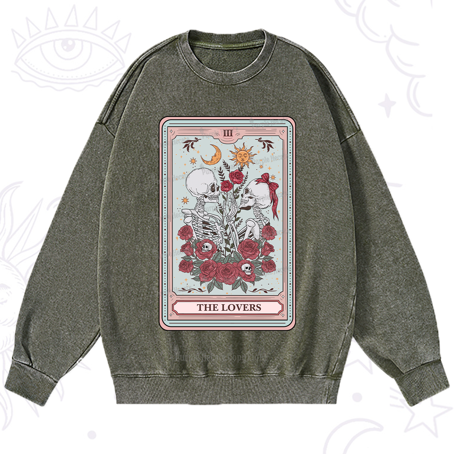 Purplehecate The Lovers Skeleton Tarot Washed Sweatshirt
