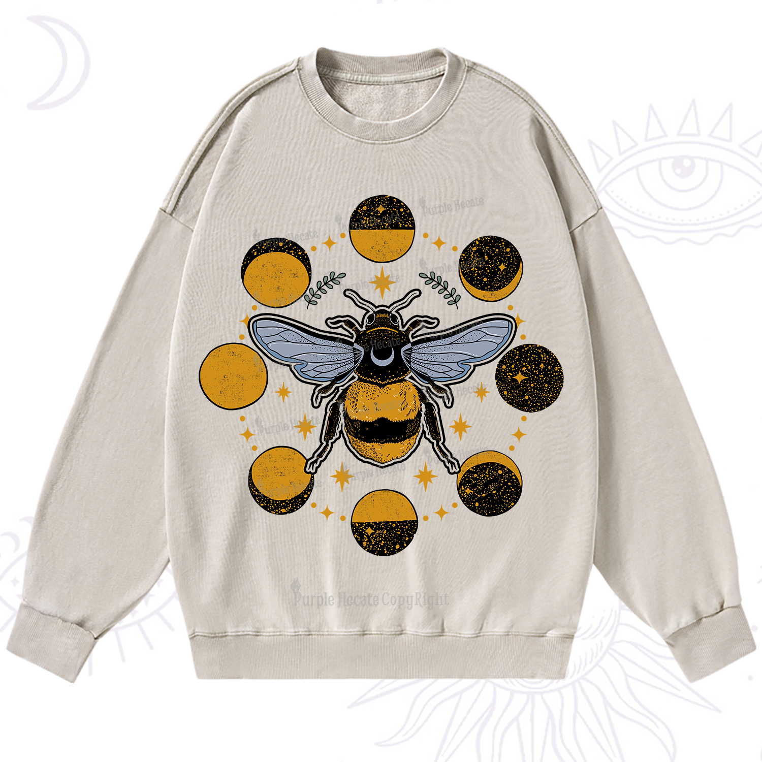 Purplehecate Phases of the Moon Bee Washed Sweatshirt