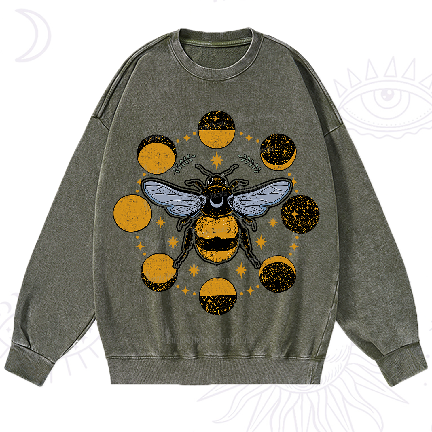 Purplehecate Phases of the Moon Bee Washed Sweatshirt