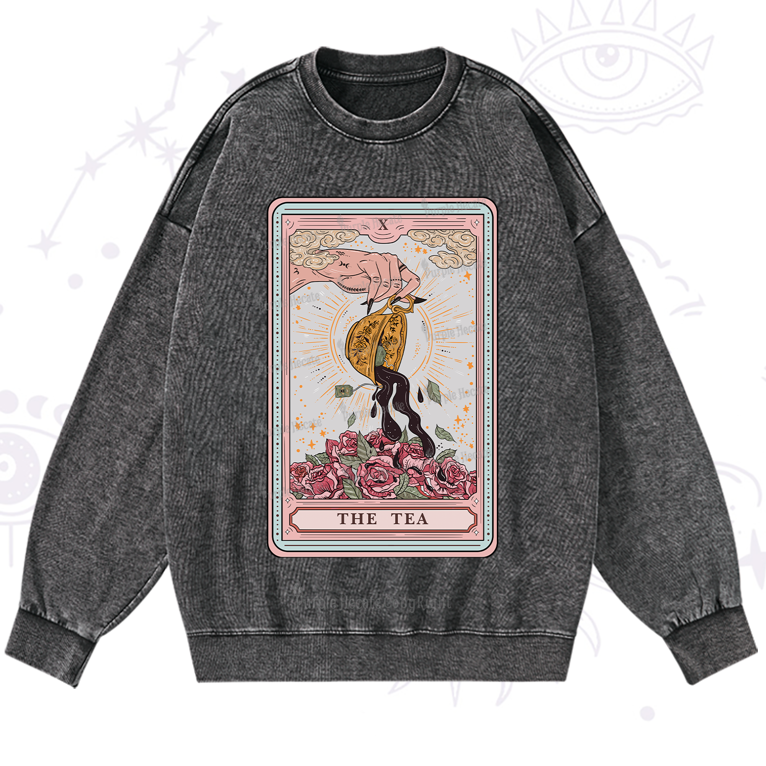 Purplehecate The Tea Food Tarot Card Washed Sweatshirt