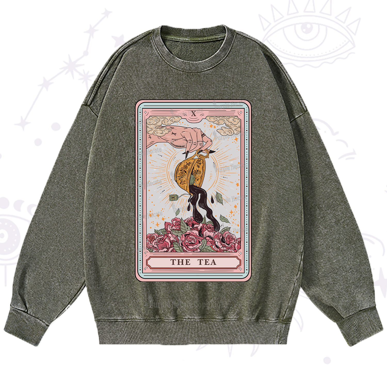 Purplehecate The Tea Food Tarot Card Washed Sweatshirt