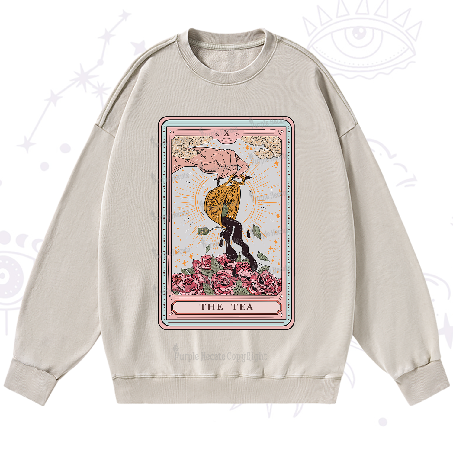 Purplehecate The Tea Food Tarot Card Washed Sweatshirt