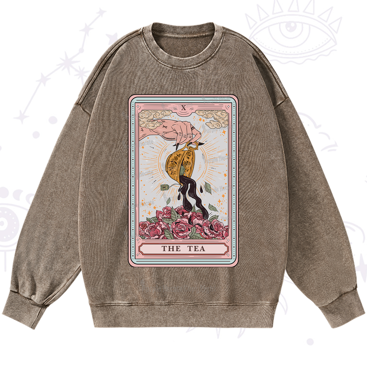 Purplehecate The Tea Food Tarot Card Washed Sweatshirt