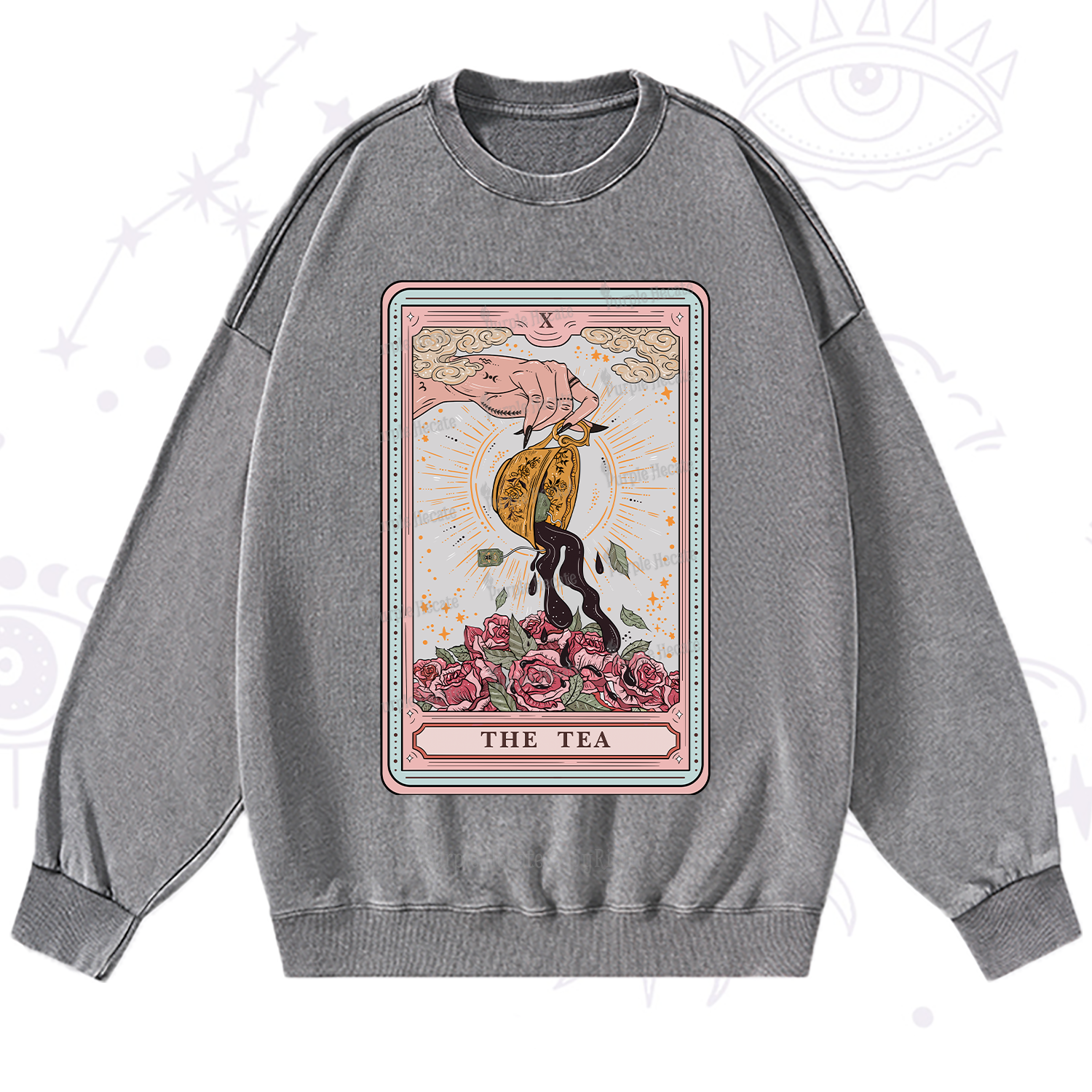Purplehecate The Tea Food Tarot Card Washed Sweatshirt