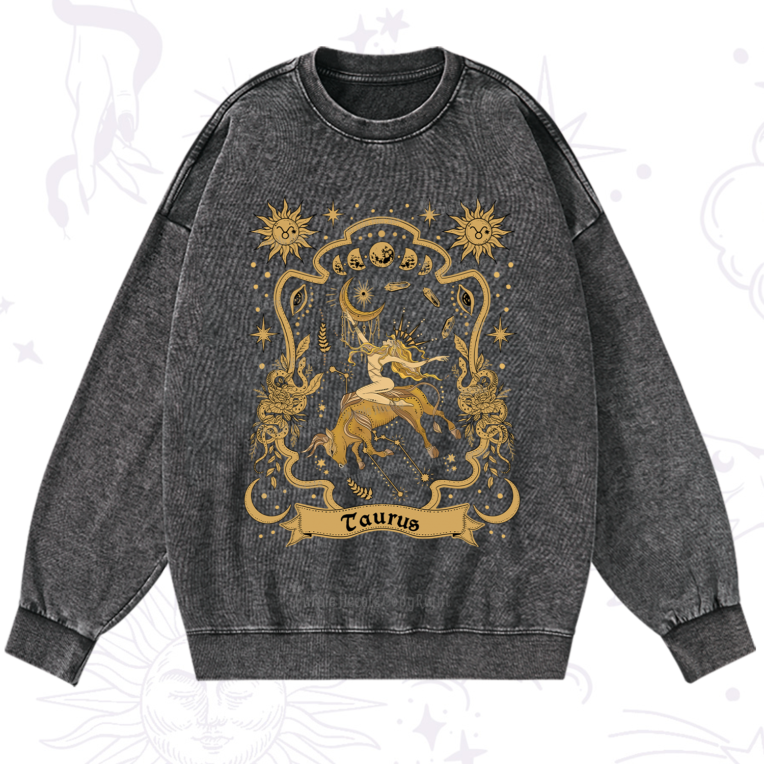 Purplehecate Taurus' Astral Mirage Zodiac Washed Sweatshirt