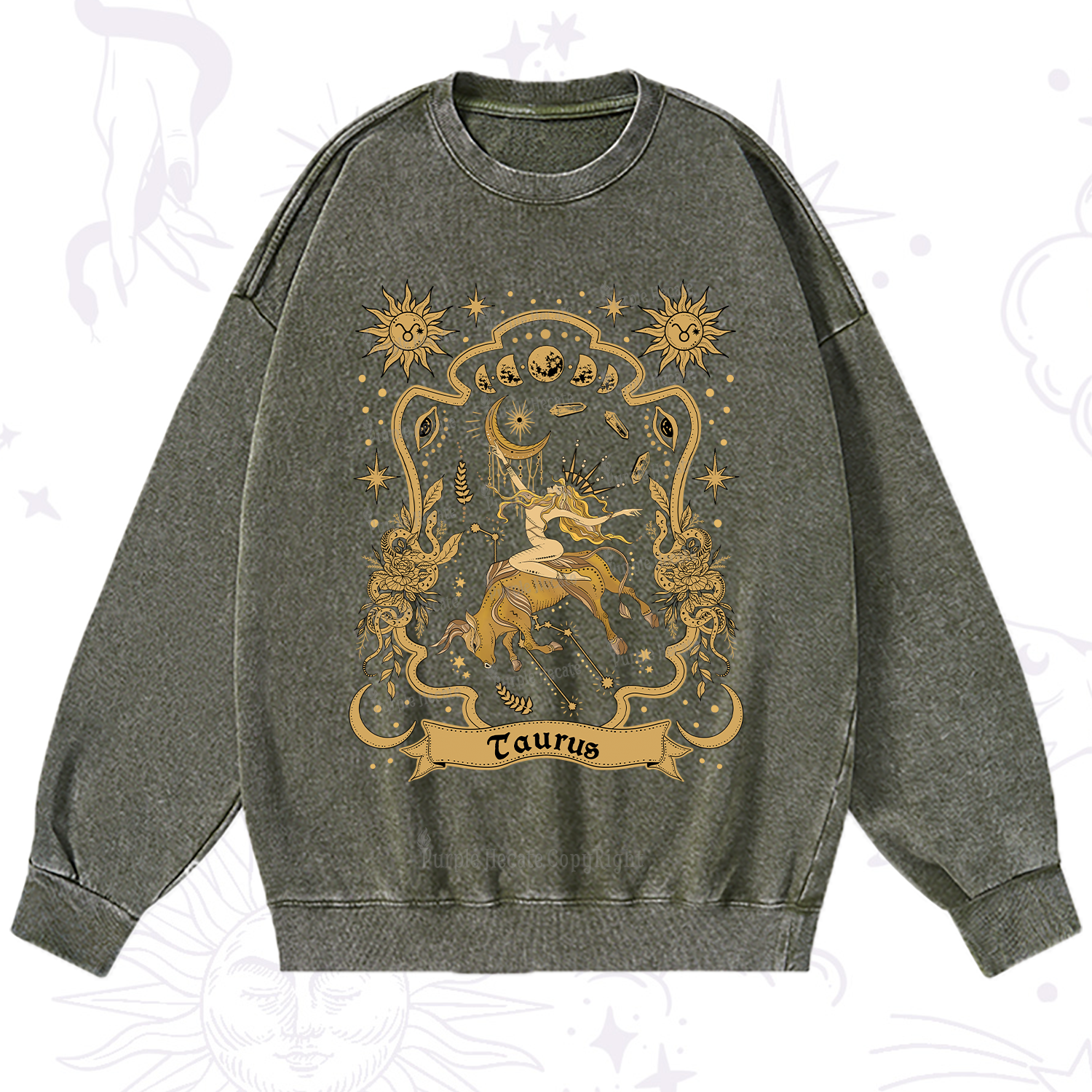 Purplehecate Taurus' Astral Mirage Zodiac Washed Sweatshirt
