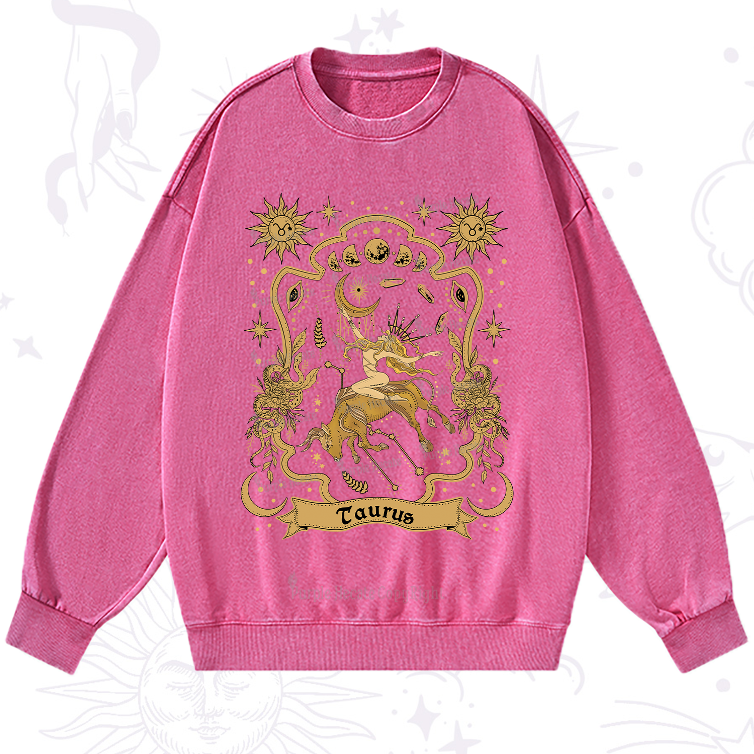 Purplehecate Taurus' Astral Mirage Zodiac Washed Sweatshirt