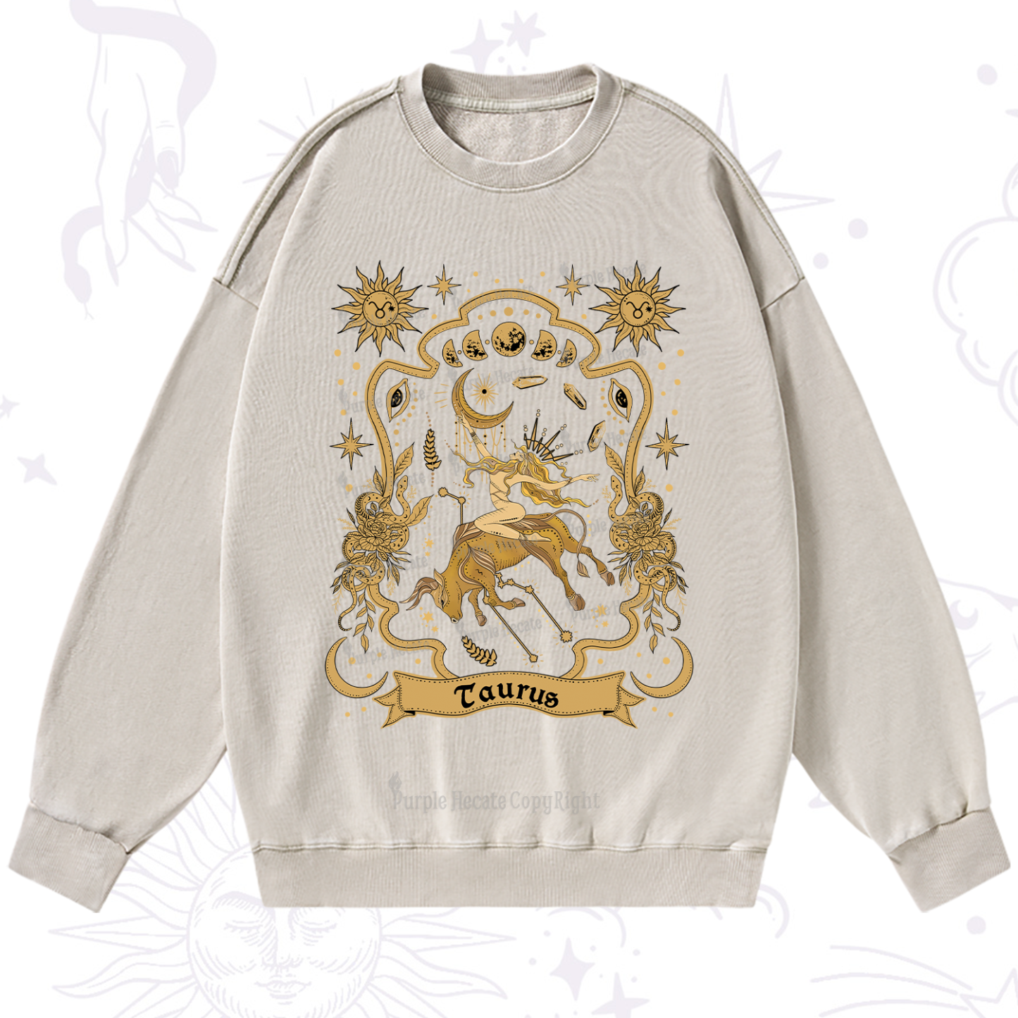 Purplehecate Taurus' Astral Mirage Zodiac Washed Sweatshirt