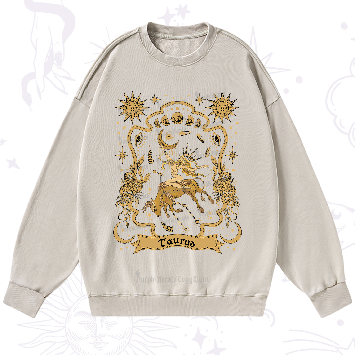 Purplehecate Taurus' Astral Mirage Zodiac Washed Sweatshirt
