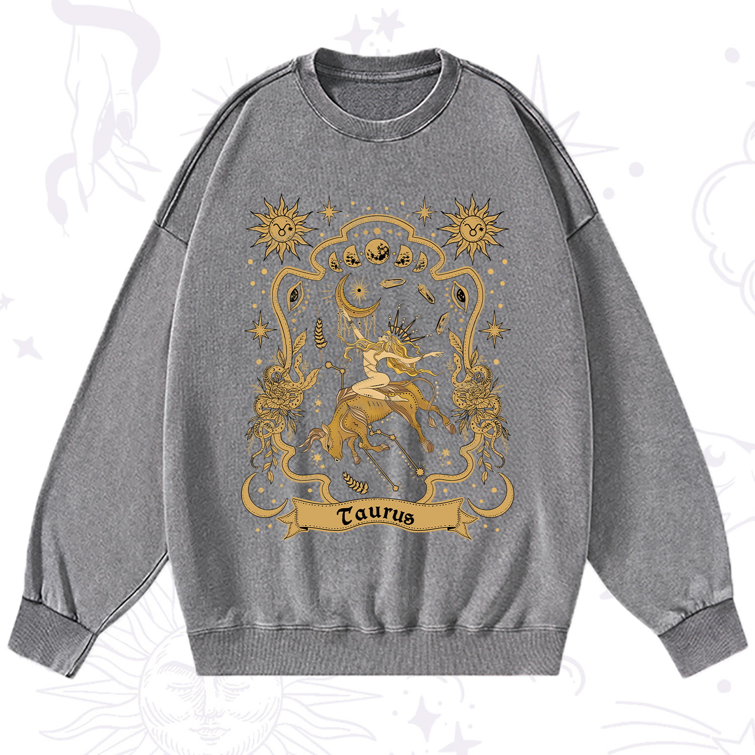 Purplehecate Taurus' Astral Mirage Zodiac Washed Sweatshirt