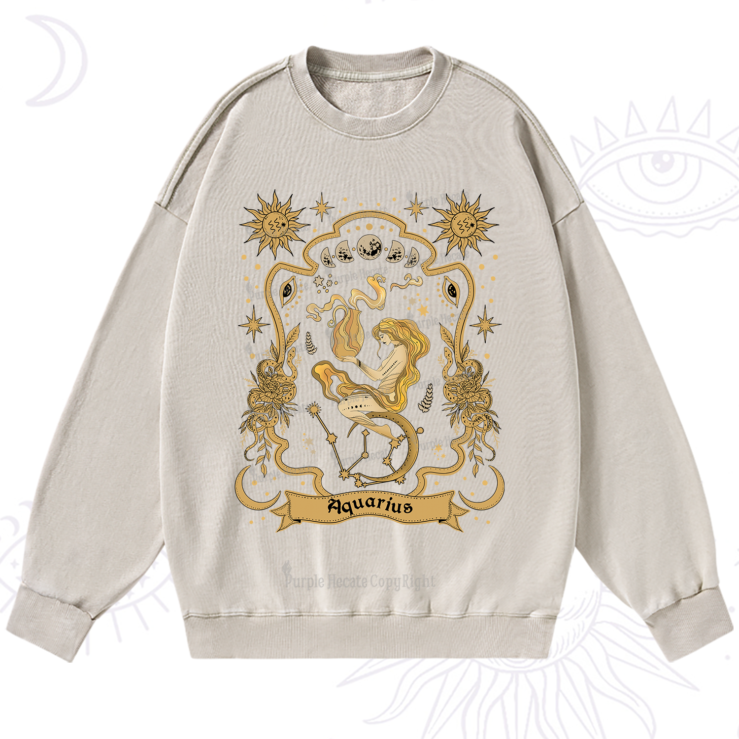 Purplehecate Aquarius' Astral Mirage Zodiac Washed Sweatshirt