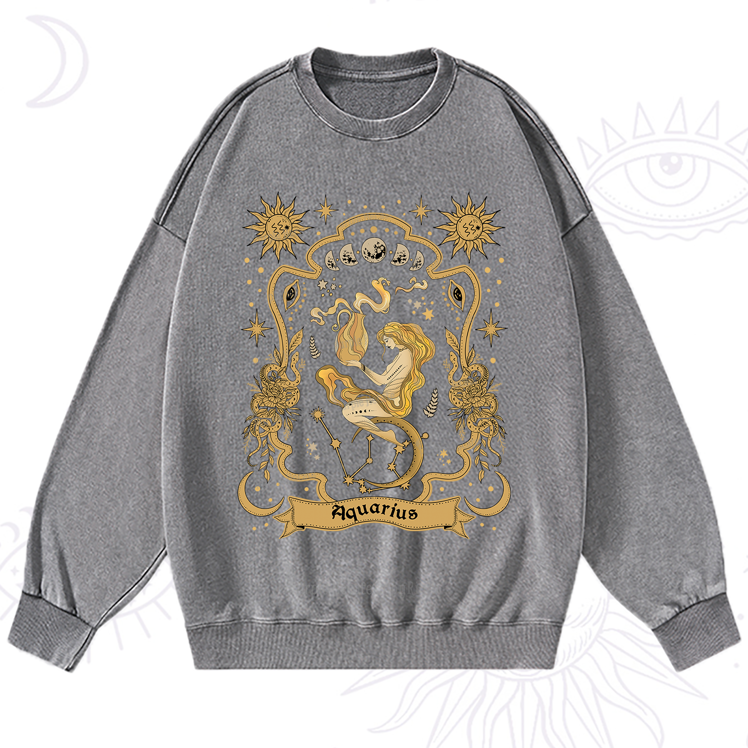 Purplehecate Aquarius' Astral Mirage Zodiac Washed Sweatshirt
