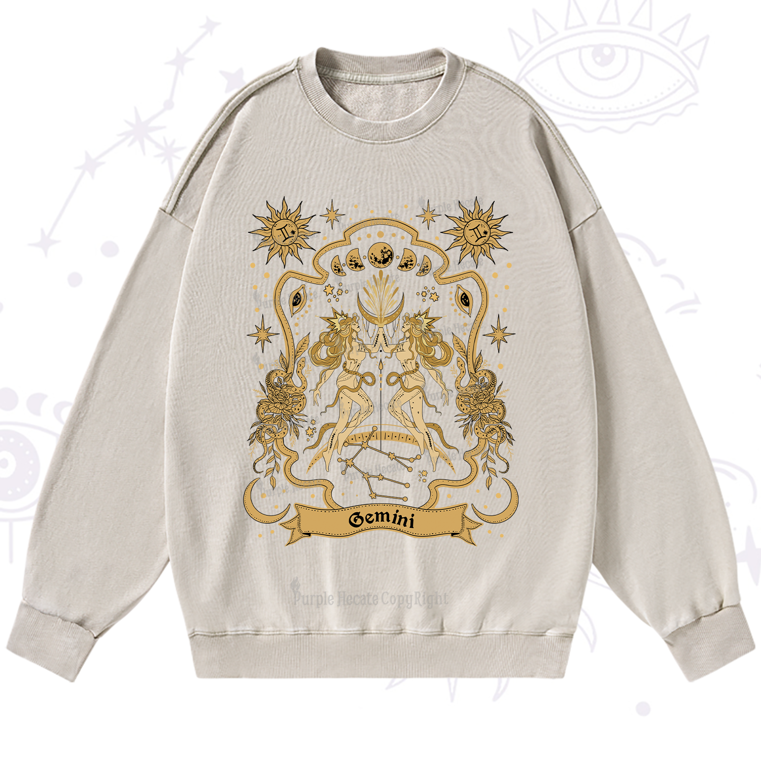 Purplehecate Gemini' Astral Mirage Zodiac Washed Sweatshirt