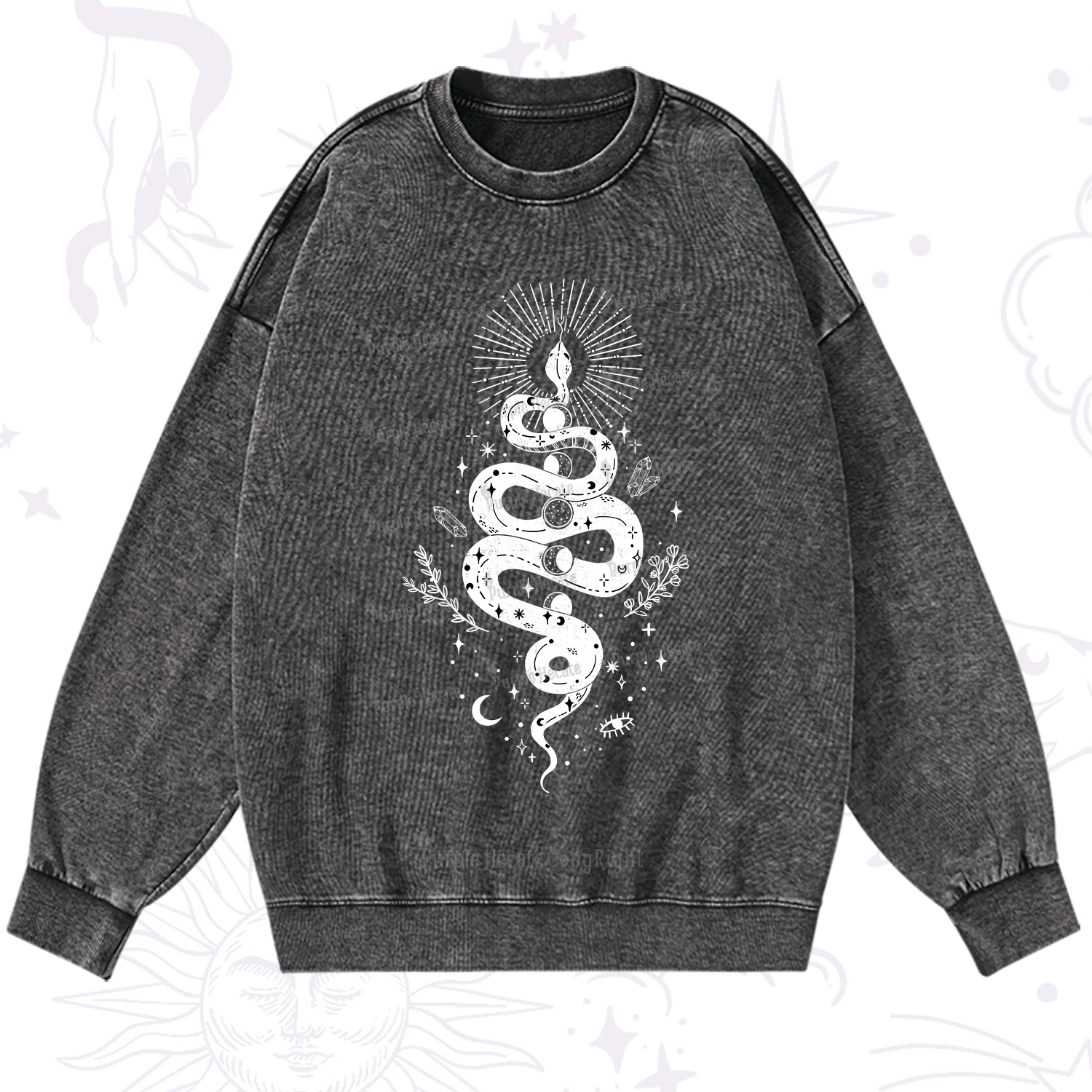 Purplehecate Mystical Moon Phases Snake Washed Sweatshirt