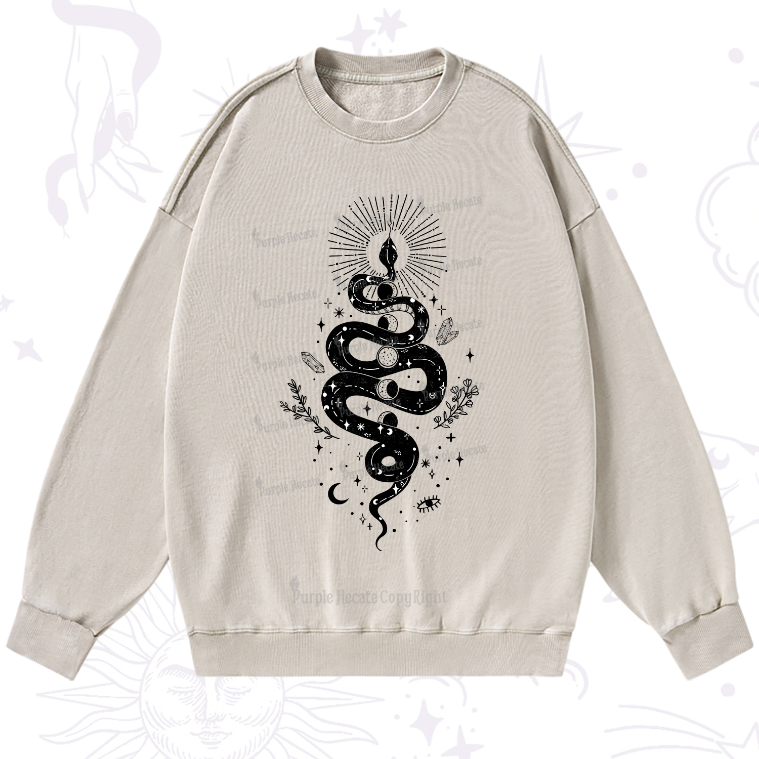 Purplehecate Mystical Moon Phases Snake Washed Sweatshirt