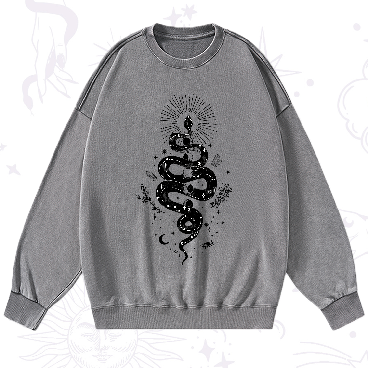 Purplehecate Mystical Moon Phases Snake Washed Sweatshirt