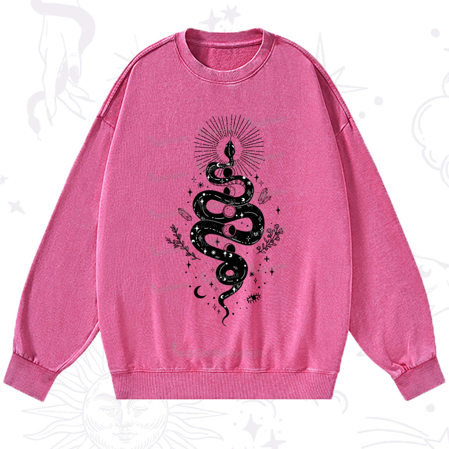 Purplehecate Mystical Moon Phases Snake Washed Sweatshirt