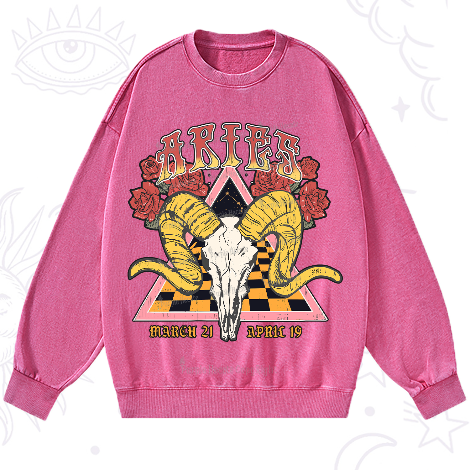 Purplehecate Aries Crew Zodiac Washed Sweatshirt