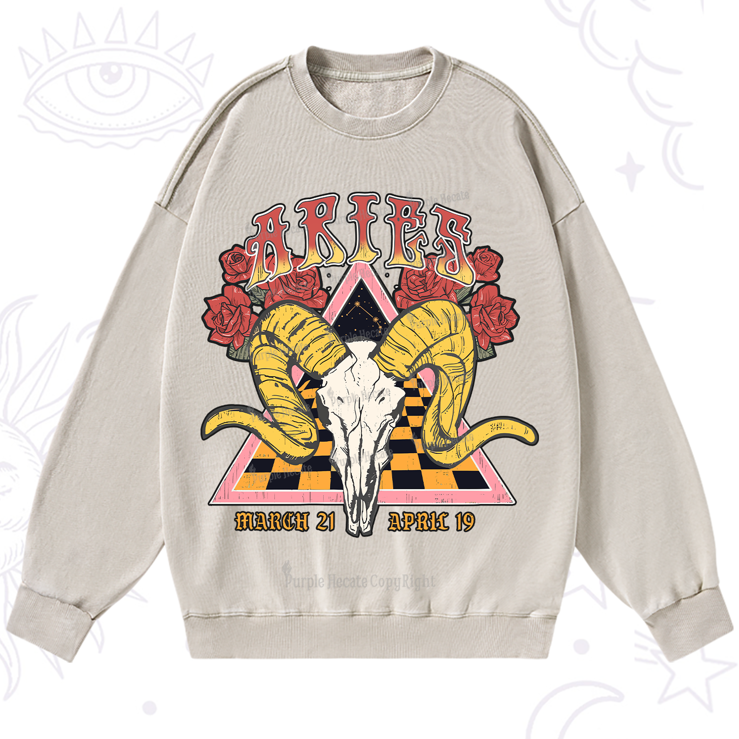 Purplehecate Aries Crew Zodiac Washed Sweatshirt
