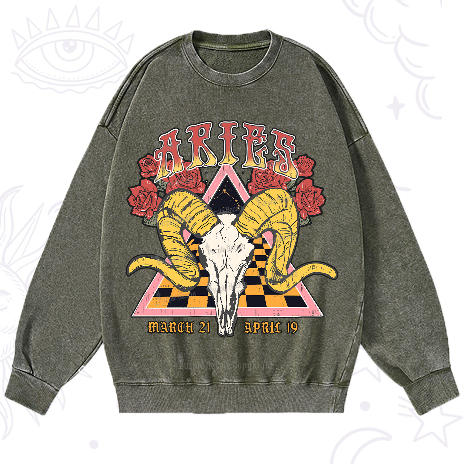 Purplehecate Aries Crew Zodiac Washed Sweatshirt