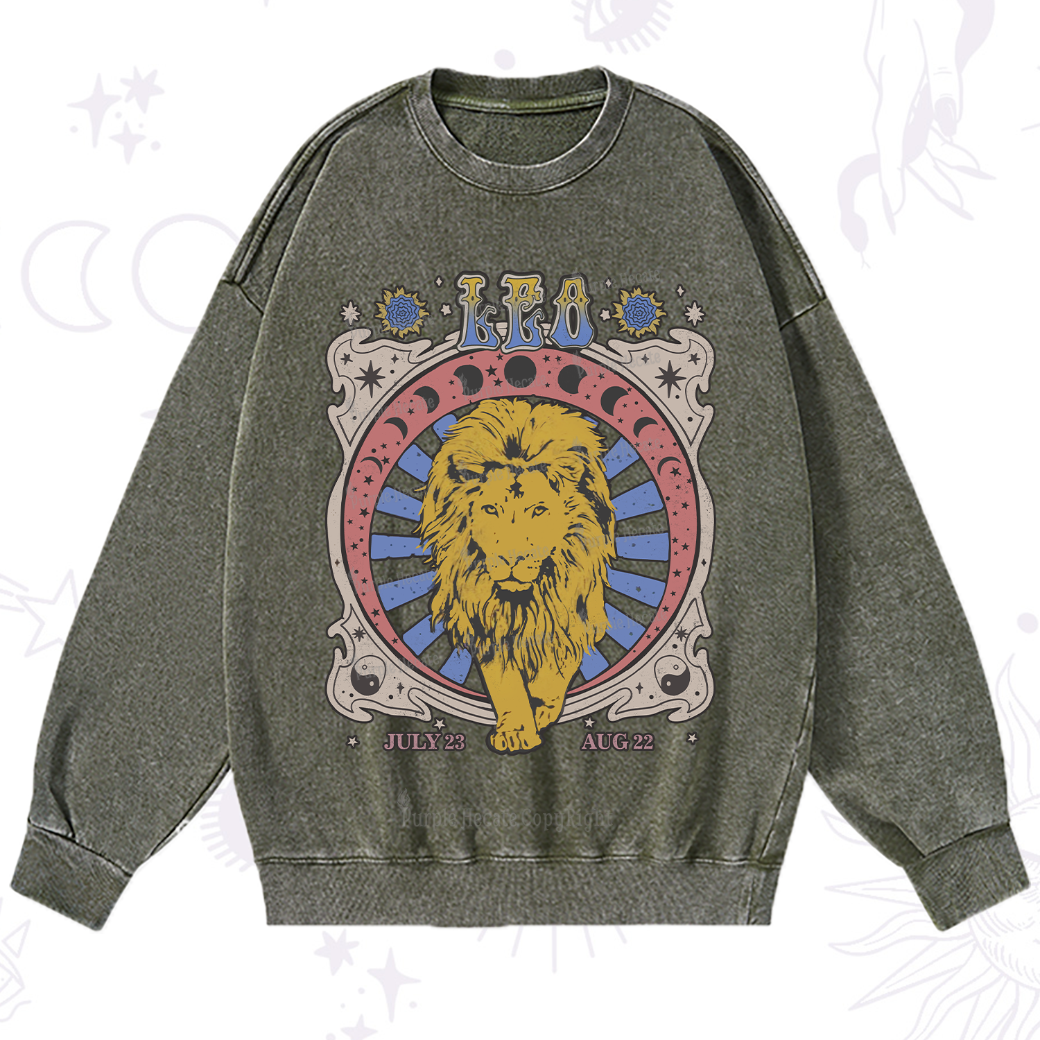 Purplehecate Leo Crew Zodiac Washed Sweatshirt