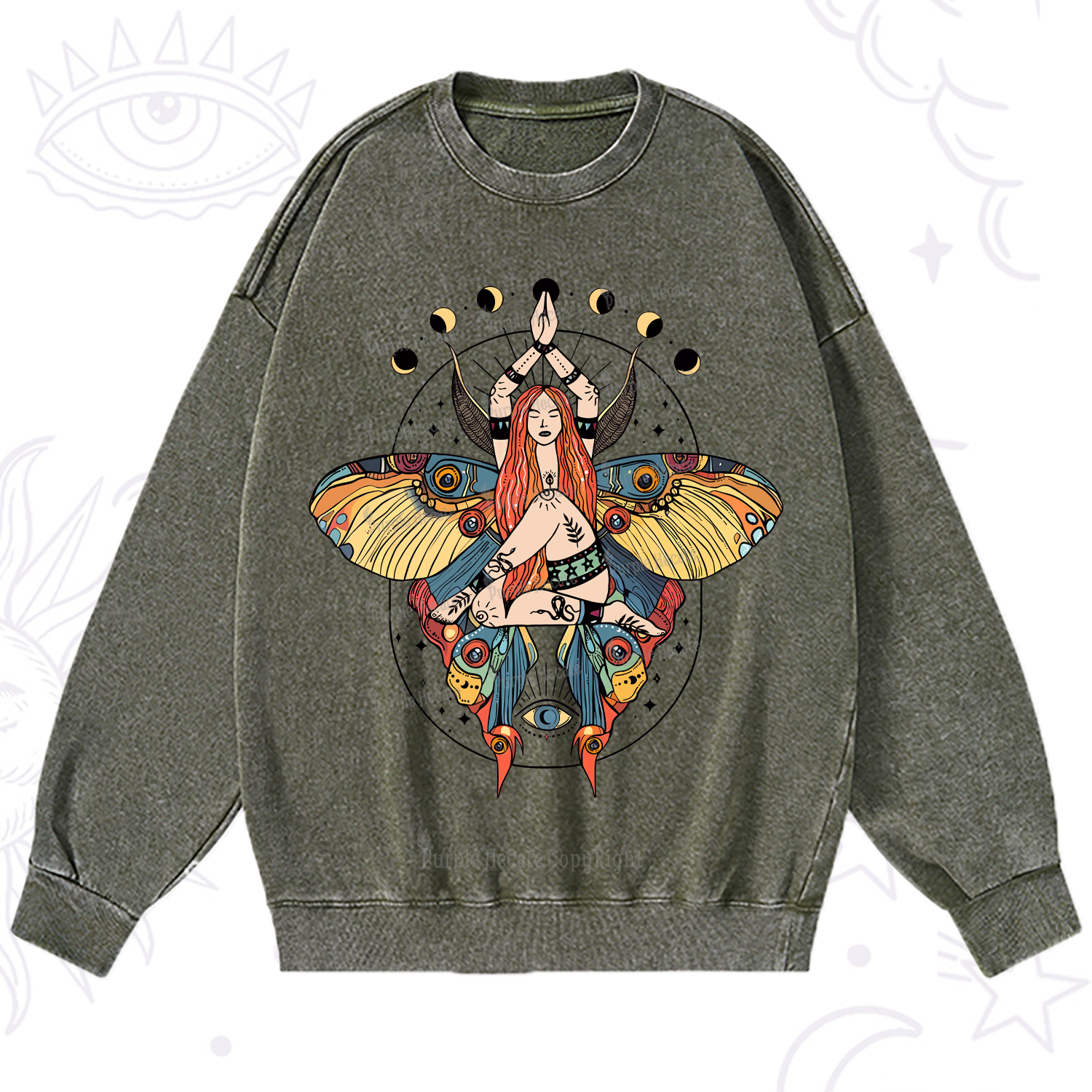 Purplehecate Luna Moth Washed Sweatshirt