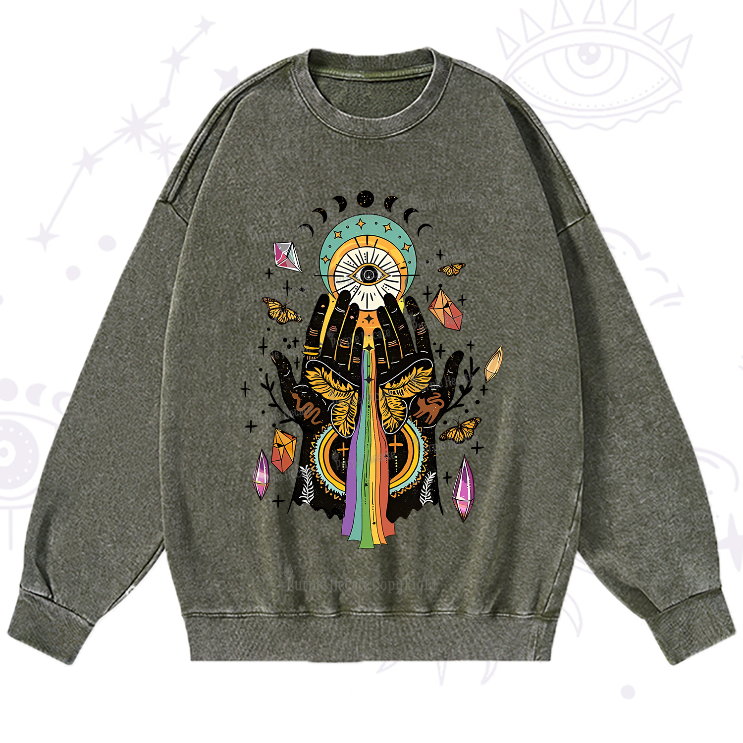 Purplehecate Mystical Witchy Hands Washed Sweatshirt
