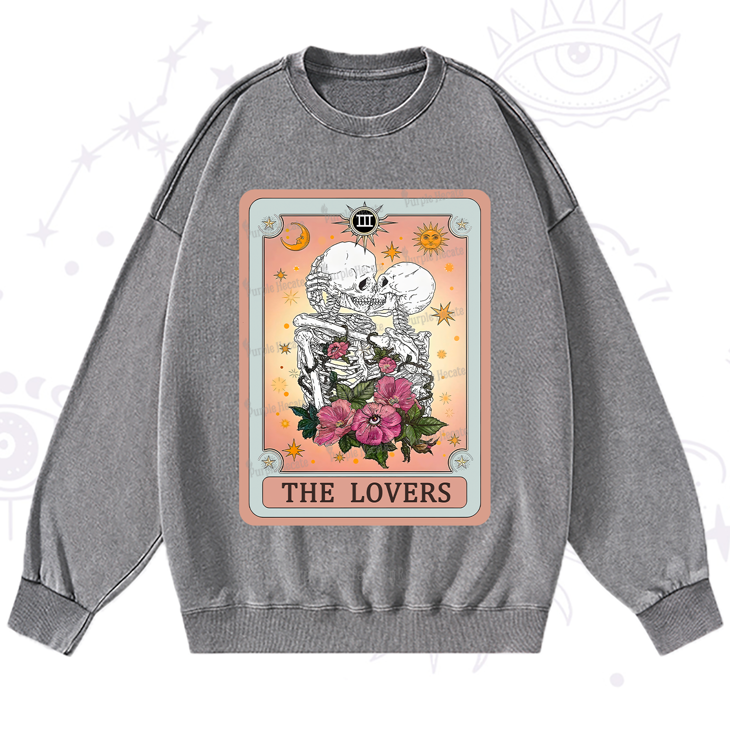 Purplehecate The Lovers Tarot Card Washed Sweatshirt