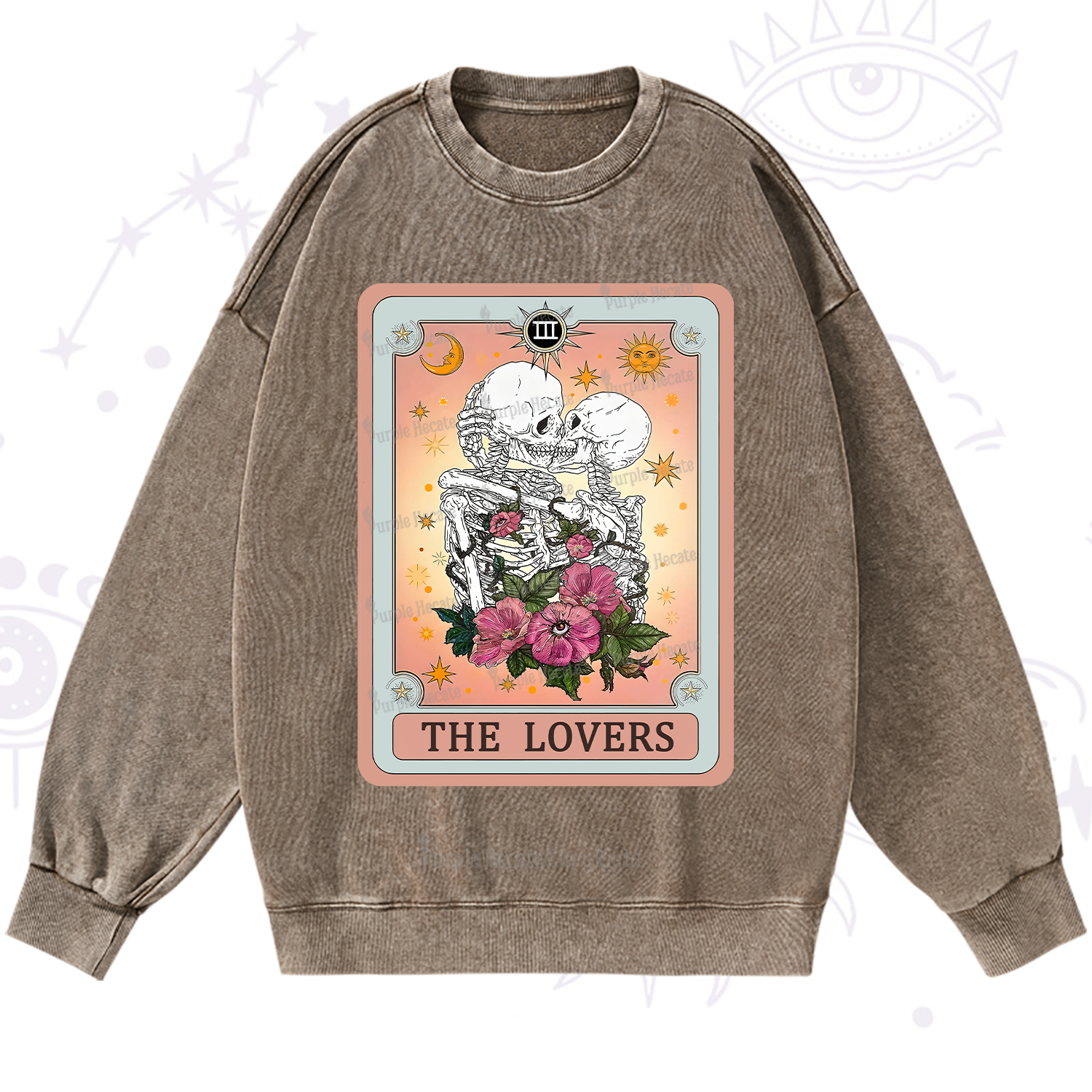 Purplehecate The Lovers Tarot Card Washed Sweatshirt