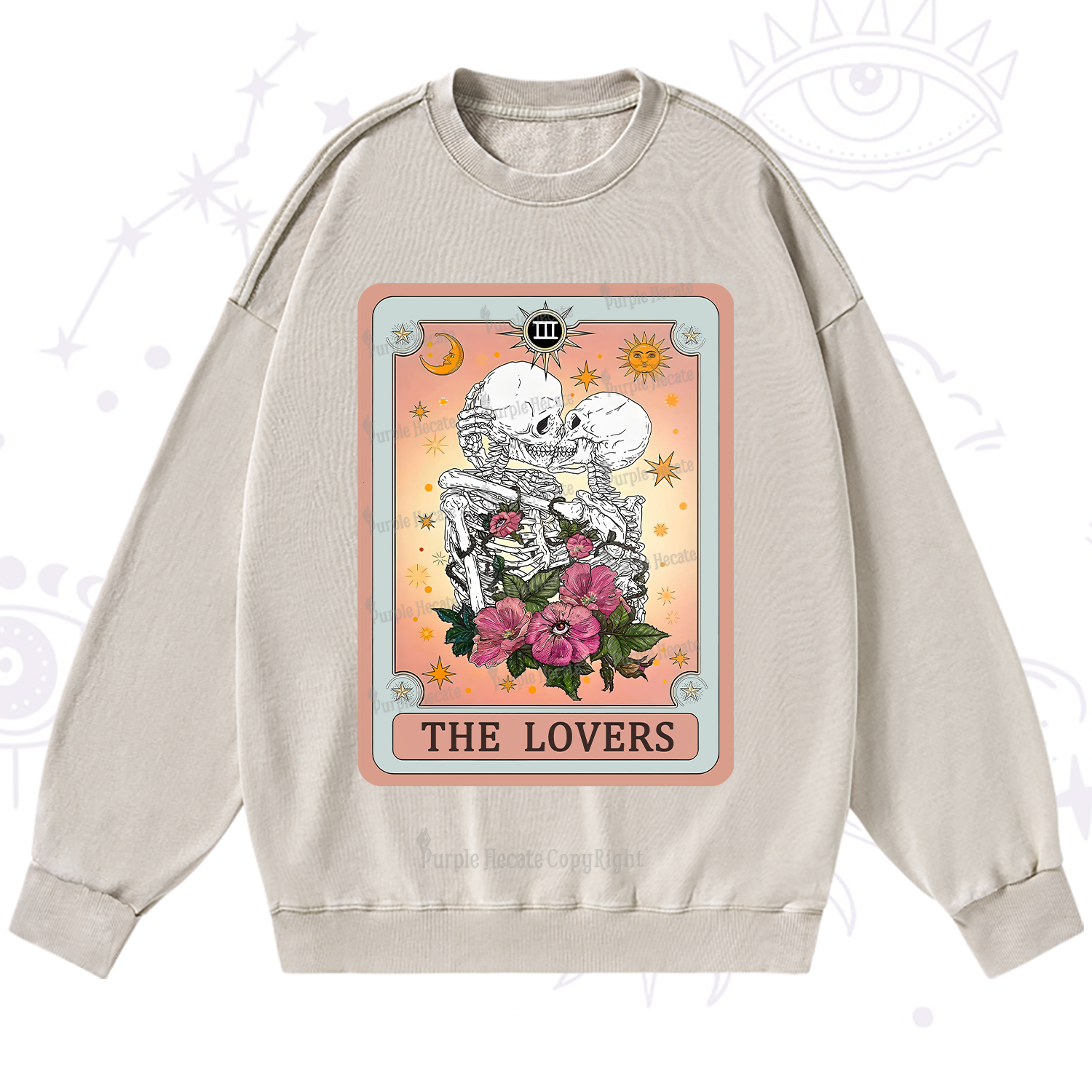 Purplehecate The Lovers Tarot Card Washed Sweatshirt
