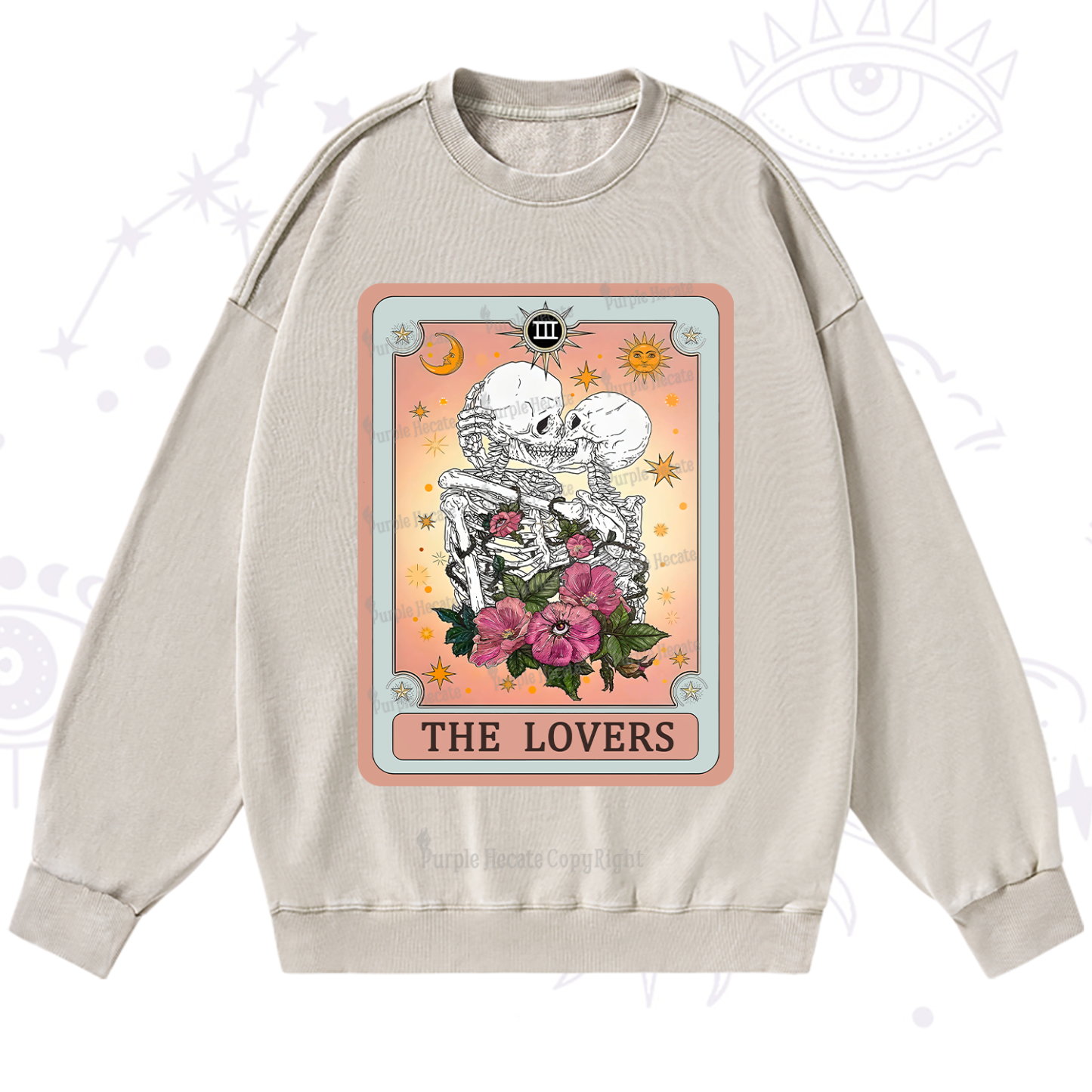 Purplehecate The Lovers Tarot Card Washed Sweatshirt