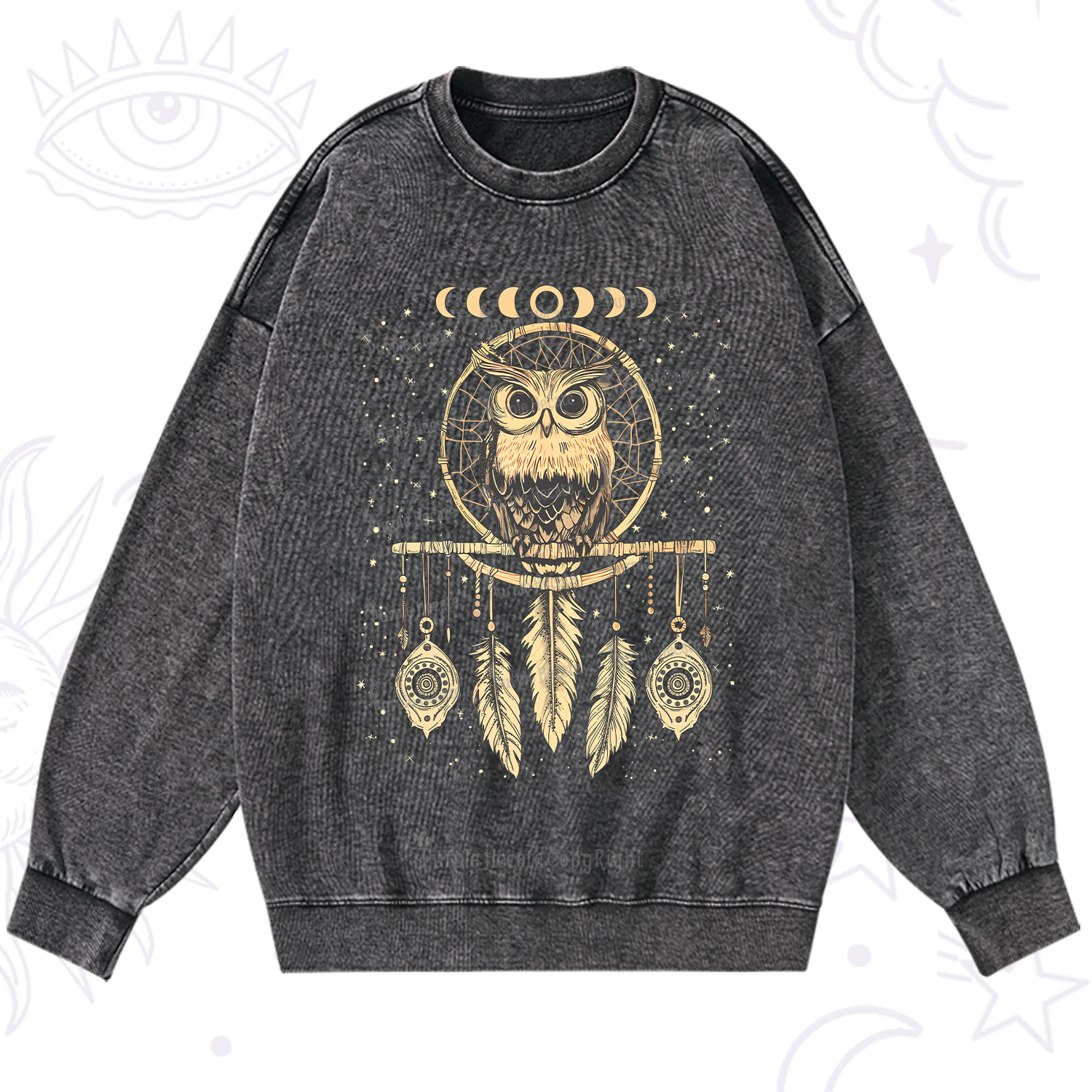Purplehecate Luna Owl Dream Catcher Washed Sweatshirt