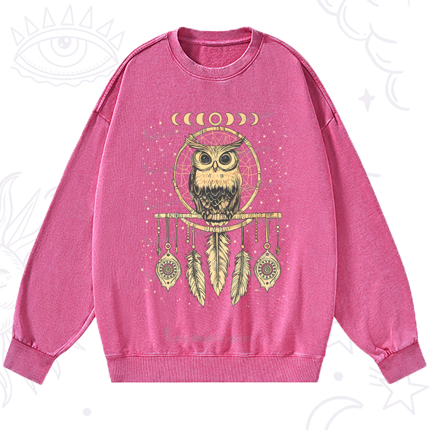 Purplehecate Luna Owl Dream Catcher Washed Sweatshirt