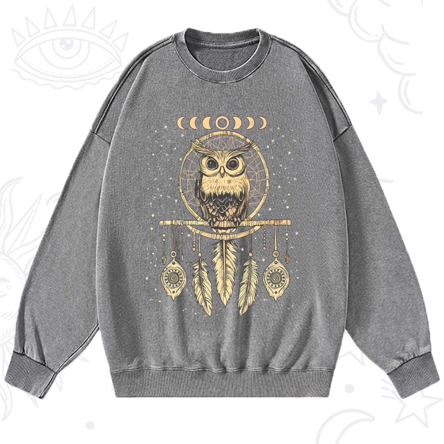 Purplehecate Luna Owl Dream Catcher Washed Sweatshirt