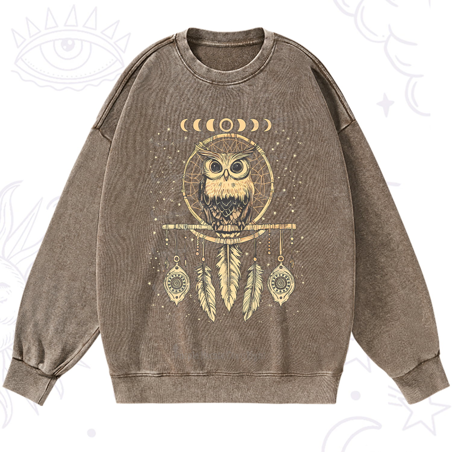 Purplehecate Luna Owl Dream Catcher Washed Sweatshirt