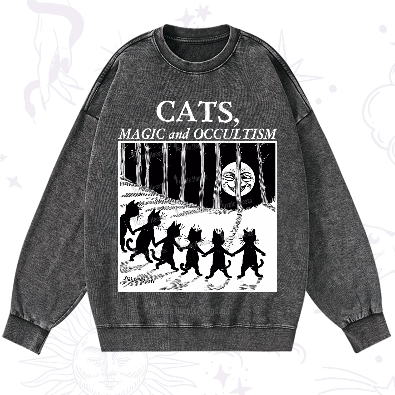 Purplehecate Cats Magic And Occultism Washed Sweatshirt