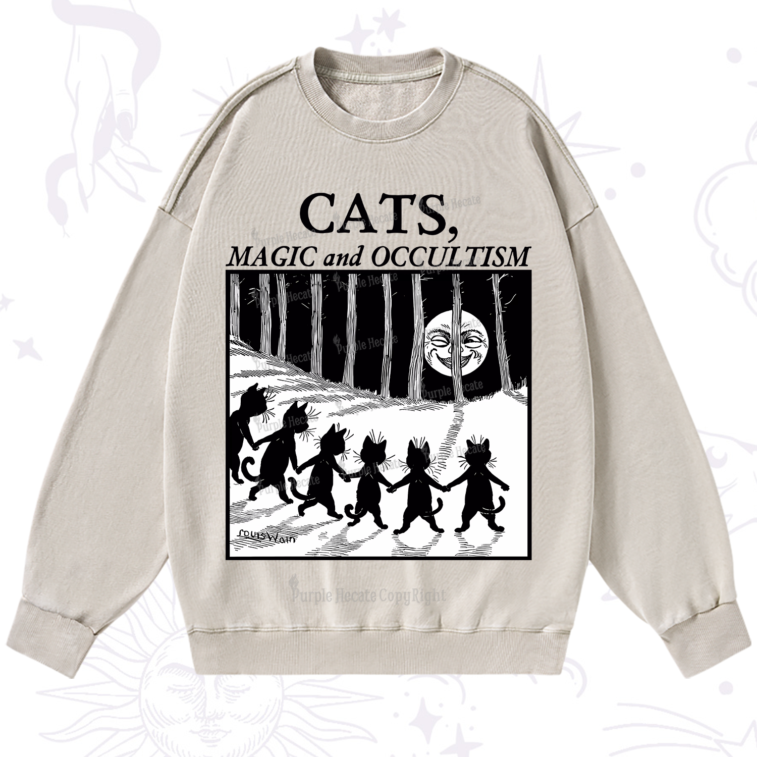 Purplehecate Cats Magic And Occultism Washed Sweatshirt