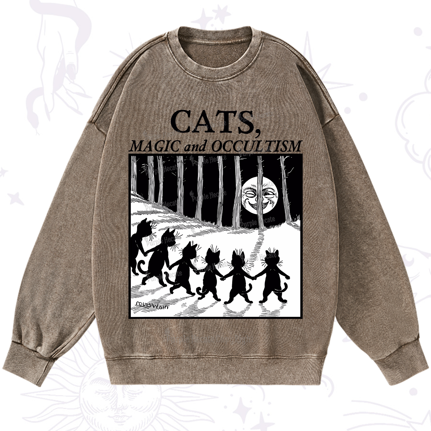 Purplehecate Cats Magic And Occultism Washed Sweatshirt