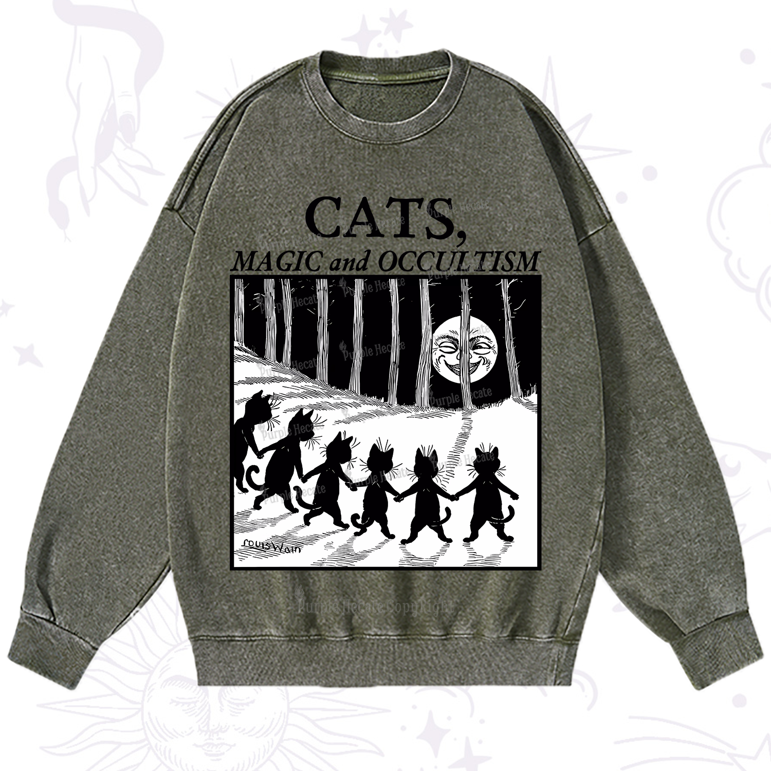 Purplehecate Cats Magic And Occultism Washed Sweatshirt