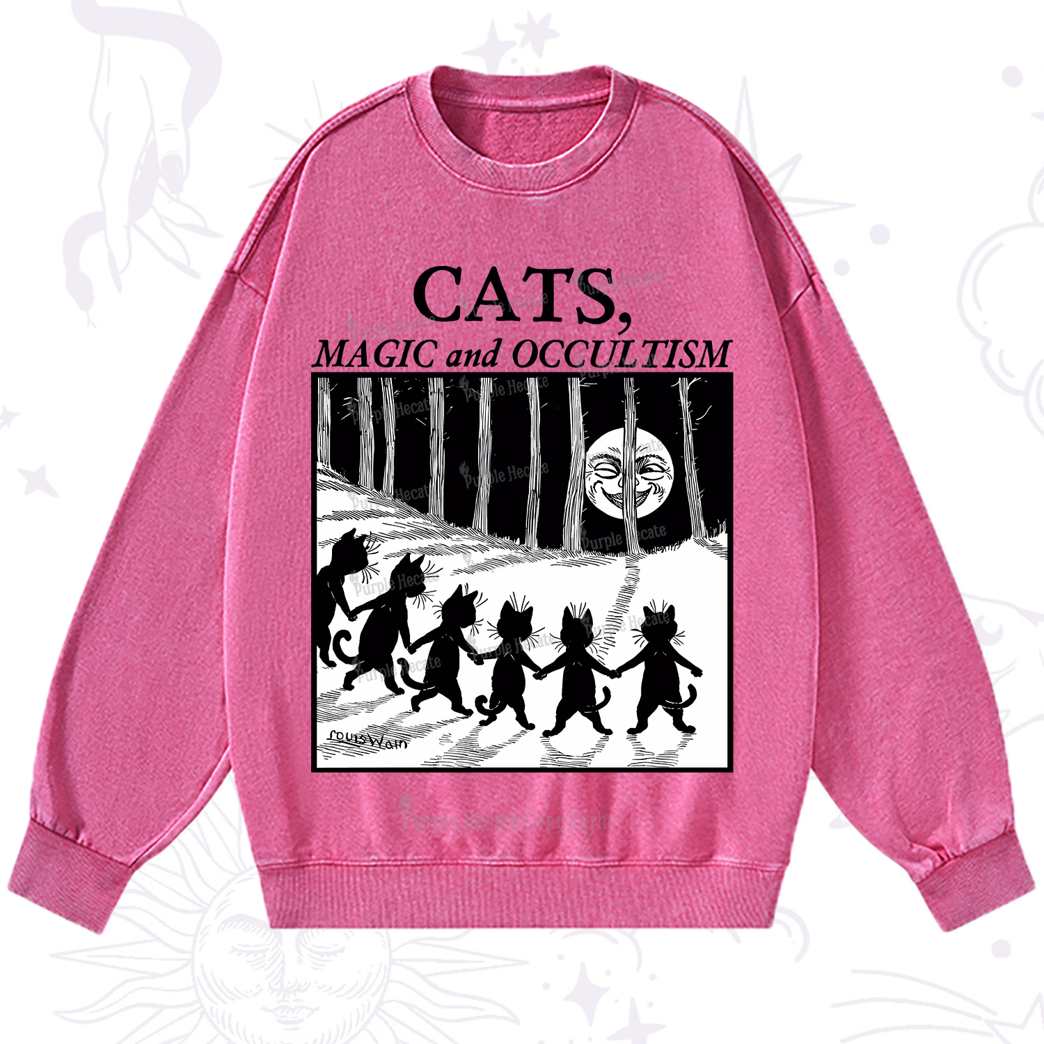 Purplehecate Cats Magic And Occultism Washed Sweatshirt