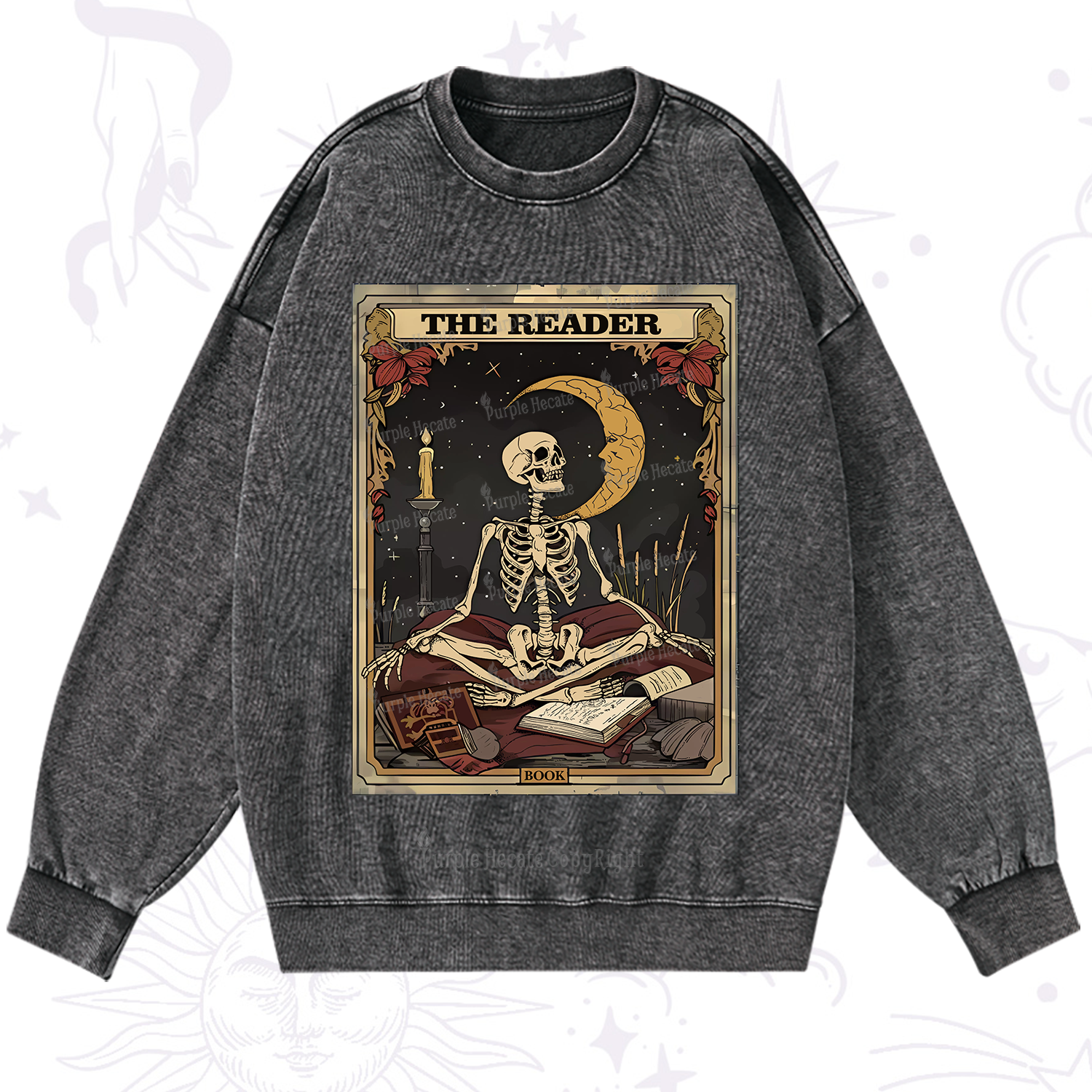 Purplehecate The Reader Tarot Card Washed Sweatshirt