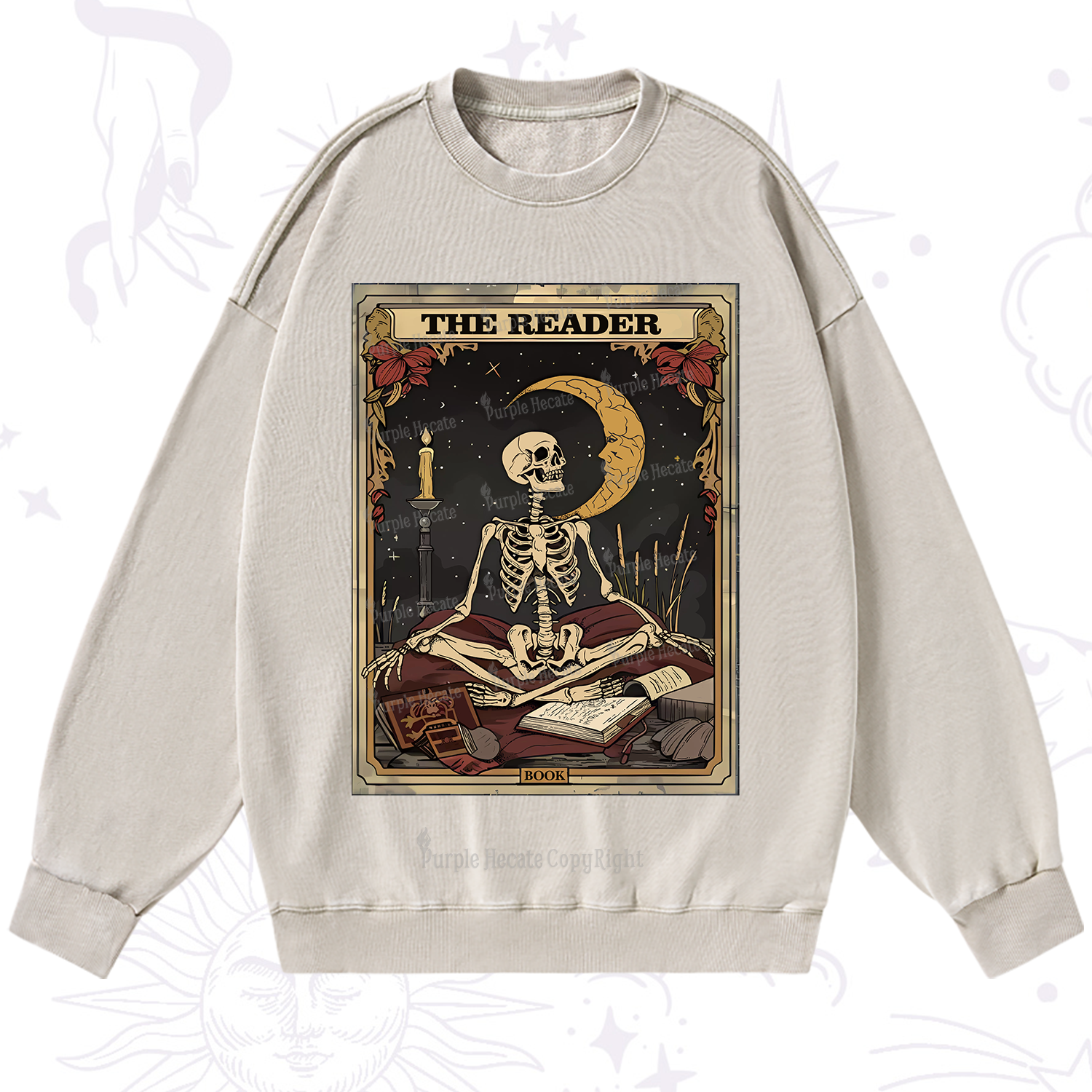 Purplehecate The Reader Tarot Card Washed Sweatshirt