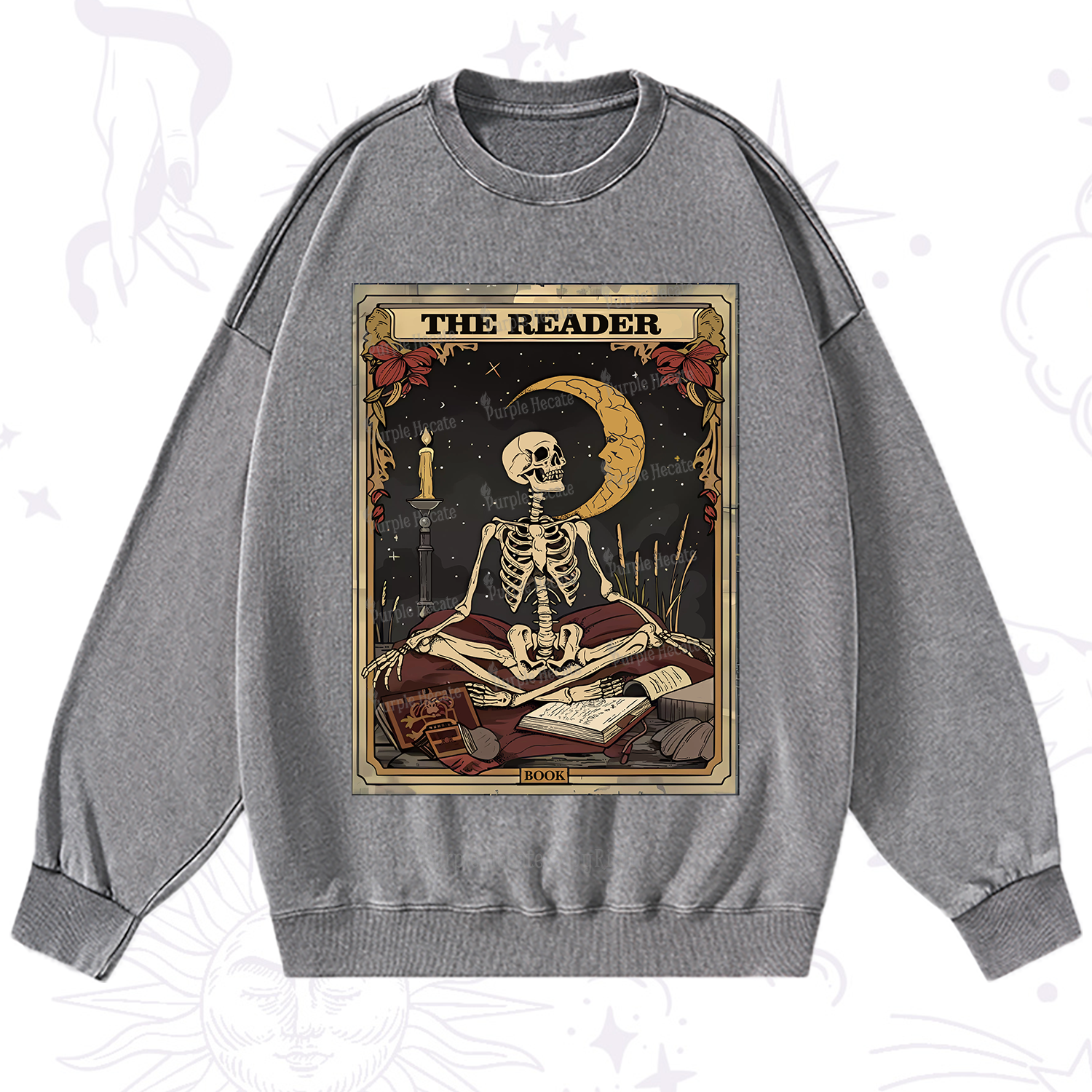 Purplehecate The Reader Tarot Card Washed Sweatshirt