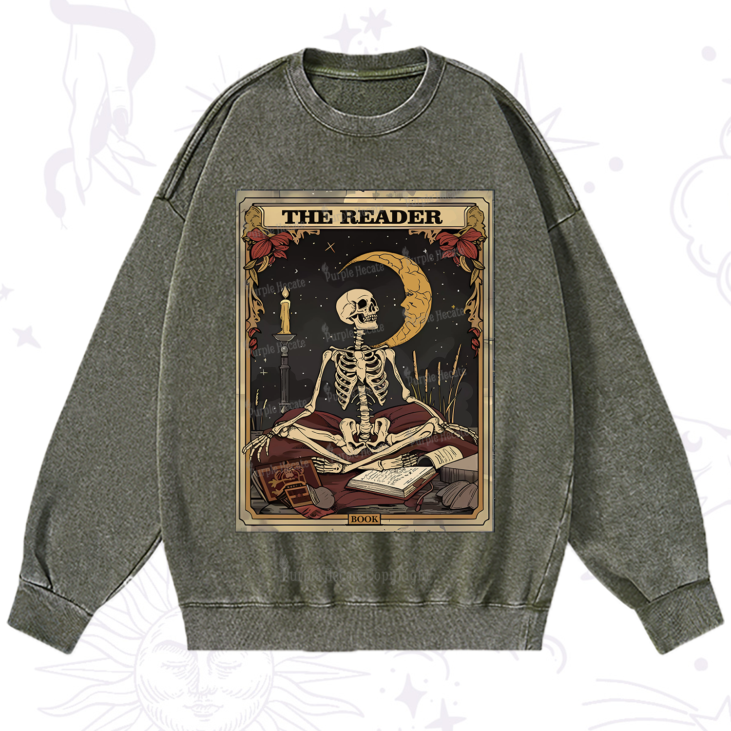 Purplehecate The Reader Tarot Card Washed Sweatshirt