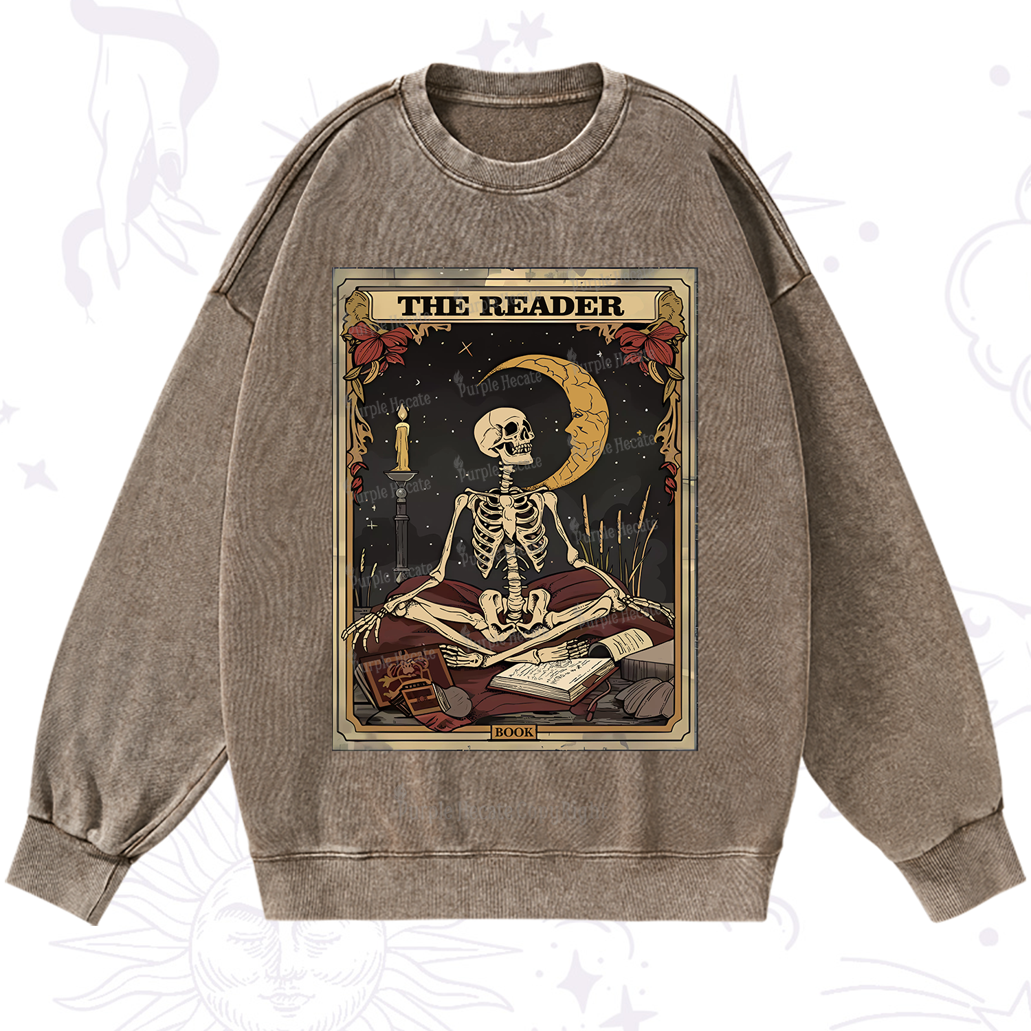 Purplehecate The Reader Tarot Card Washed Sweatshirt